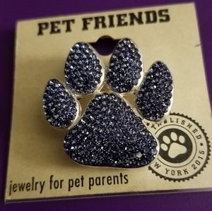 Pet Friends Paw Print Pin Blue Rhinestones NWT